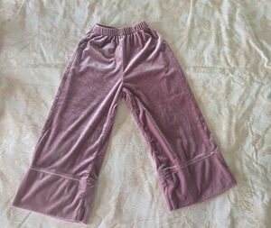Zara Pink Velvet Wide-Leg Kids Pants